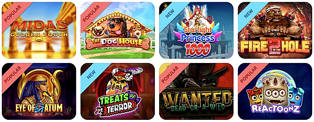 Machines à sous populaires sur LocoWin Casino : Midas Golden Touch, The Dog House, Starlight Princess 1000, Fire in the Hole 2, Eye of Atum, Treats of Terror, Wanted Dead or a Wild et Reactoonz