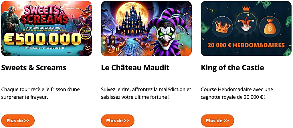Tournois hebdomadaires LocoWin Casino : Sweets and Screams 500 000 €, Le Château Maudit et King of the Castle 20 000 €